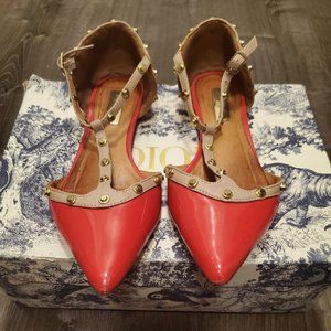 Pink patent leather studded flats